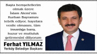 Yerköy Belediye Başkanı Yılmaz’dan bayram mesajı