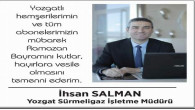Salman Yozgat halkının bayramını kutladı