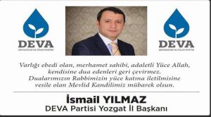 DEVA Partisi İl Başkanı Yılmaz Yozgat halkının kandilini kutladı