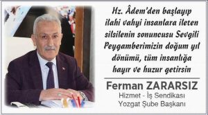 Hizmet İş Sendikası Başkanı Zararsız’dan kandil mesajı