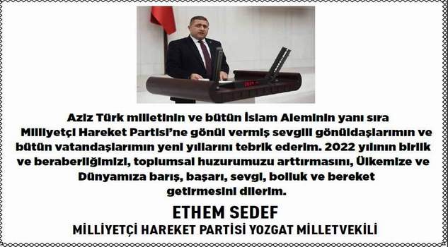 Milletvekili İ Ethem Sedef’ten yeni yıl mesajı