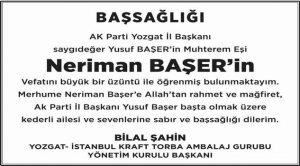 Bilal Şahin’den Başsağlığı mesajı