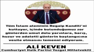 Milletvekili Keven’den kandil mesajı