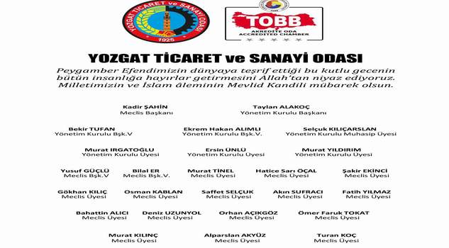 Yozgat TSO Başkanı Taylan Alakoç’tan kandil mesajı