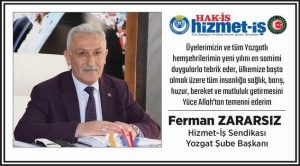 Hizmet İş Sendikası Yozgat Şube Başkanı Zararsız’dan yeni yıl mesajı