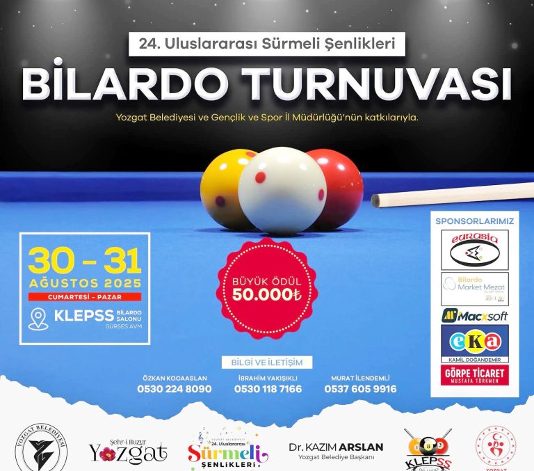 Yozgat’ta ilk kez 3 bant bilardo turnuvası düzenlenecek
