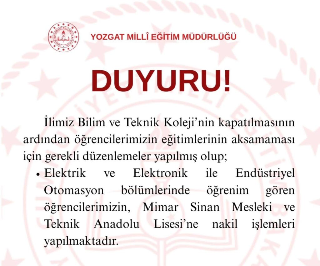 Yozgat’ta o okul kapatıldı