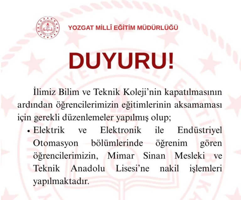 Yozgat’ta o okul kapatıldı