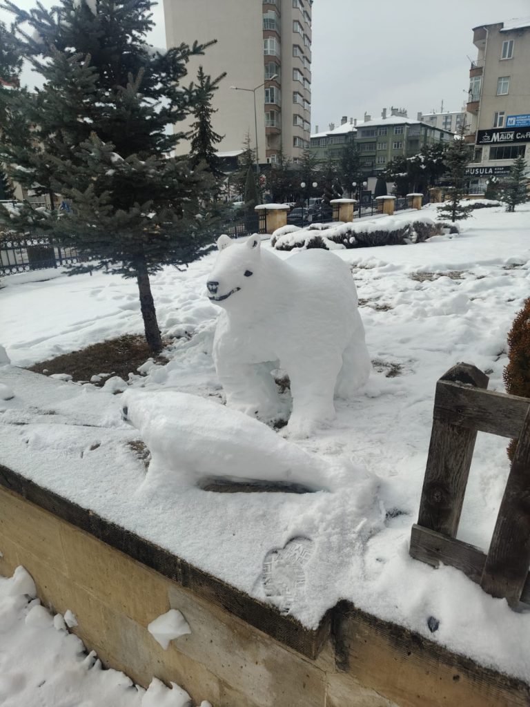 Kar yağışı sanata dönüştü