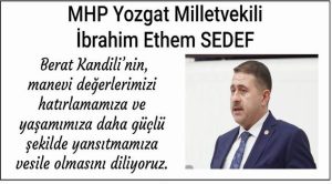 MHP Yozgat Milletvekili Sedef’ten kandil mesajı