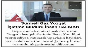 Sürmeligaz İşletme Müdürlüğünden kandil mesajı