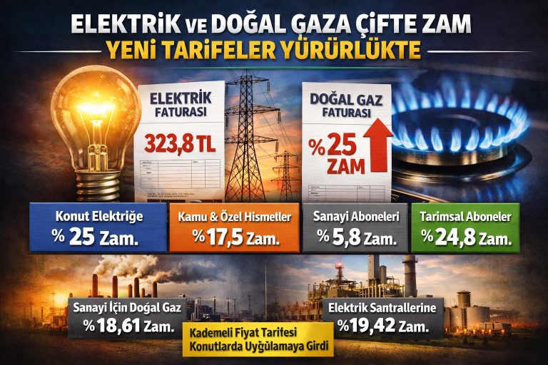 Elektrik ve doğal gaza yüzde 25 zam geldi
