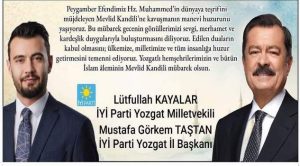 İYİ Parti Yozgat İl Başkanı Mustafa Görkem Taştan’dan Kandil Mesajı
