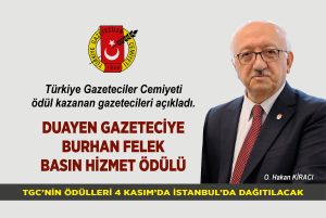 Duayen Gazeteciye Burhan Felek Basın Hizmet Ödülü